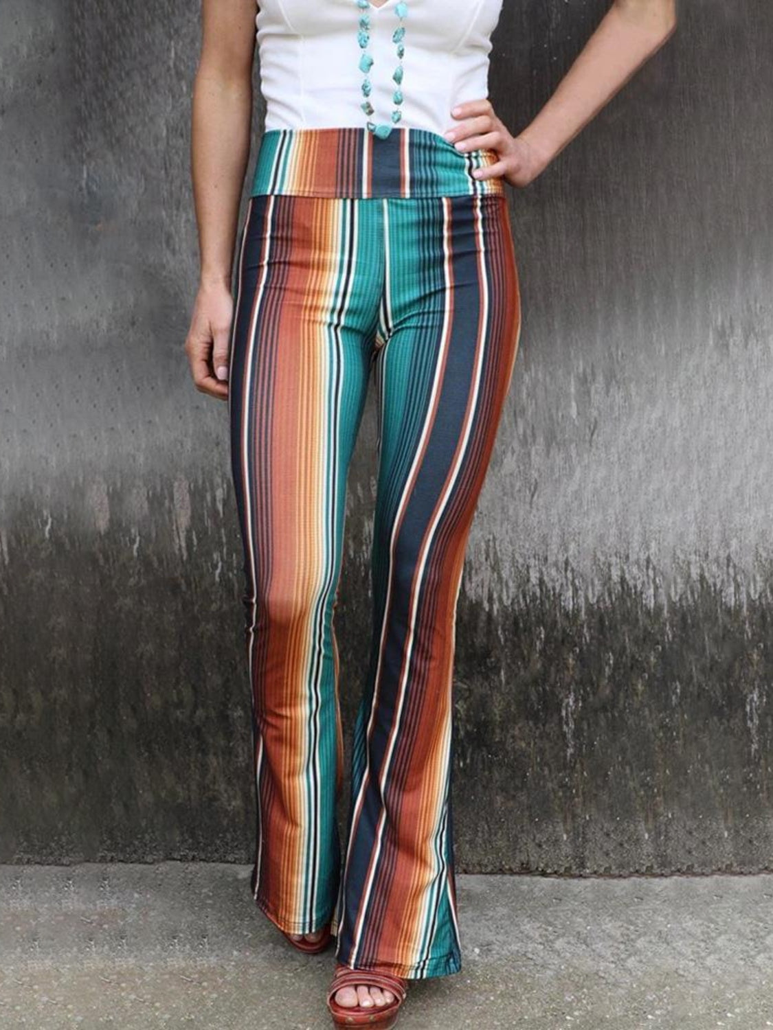 High Waist Striped Bootcut Pants High Waist Striped Bootcut Pants